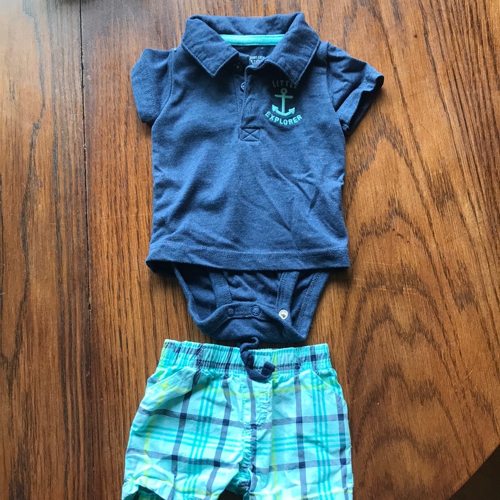 Carters little explorer polo onesie and shorts